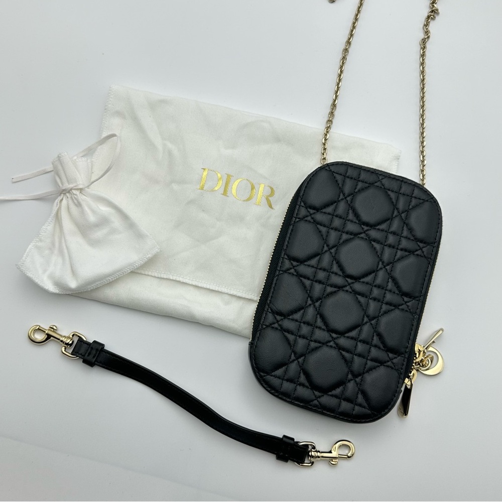 Christian Dior Cannage Phone case Chain Shoulder Bag Leather Black - Picture 10 of 10